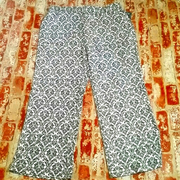 Classy Damask Printed Palazzo Pants Wide Leg Neutral Palette Beige Black Cream - Picture 3 of 7